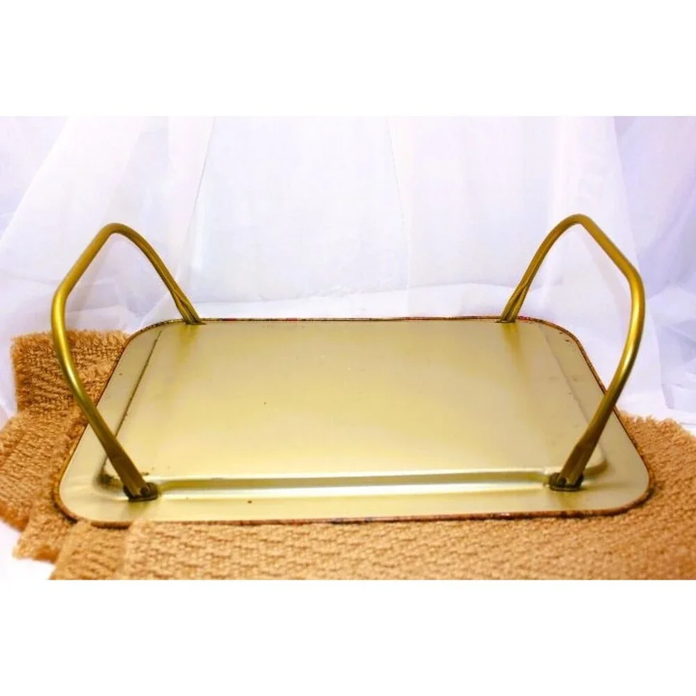 VTG 70's Metal TV Dinner Lap Tray~70's Bead Design PLUS 4 VTG Polyester Mats EUC